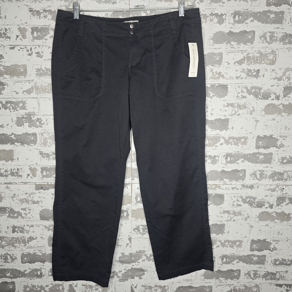 NEW Coldwater Creek Pants Womens 14P Gray Cotton Stretch Snap Pockets River Fit